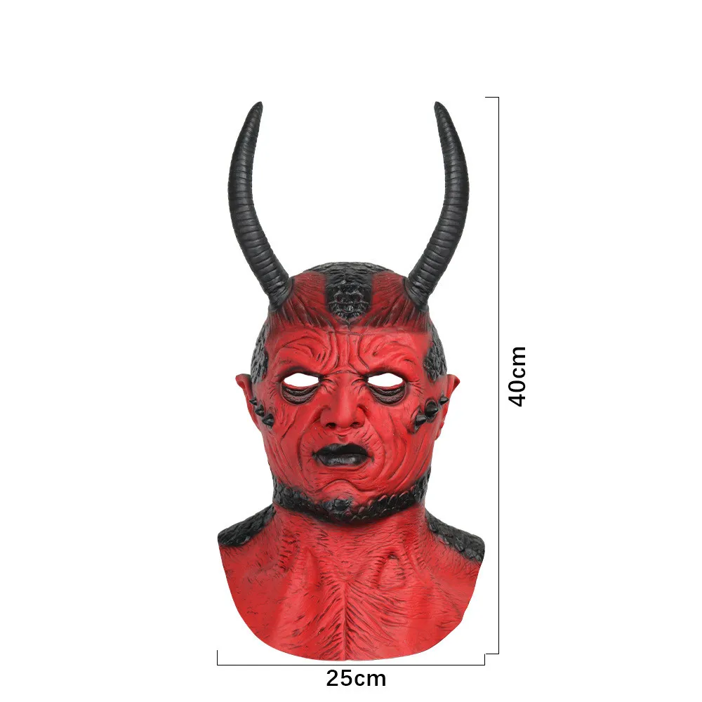 Halloween Gruselmaske mit Langen Hörnern, Realistische Teufelsmaske aus Latex – Detail 6