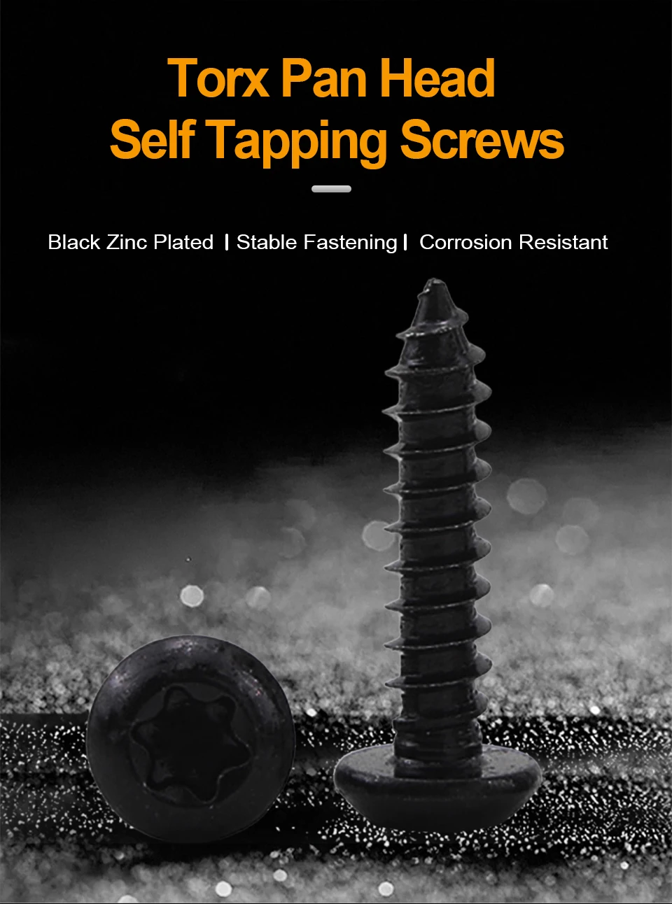 JUIDINTO 10-50 Stück/Beutel Schwarze 304 Stahl Torx Flachkopf-Blechschrauben M2 M2.3 M2.6 M3 M3.5 M4 M5 M6 Sechsrund-Antrieb Holzschrauben – Detail 1