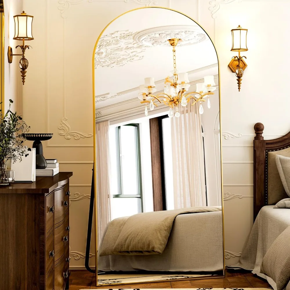 

-38x77 Inch Arched Full Length Mirror - Floor Mirrors Aluminum Alloy Frame Full Body Dressing Mirror For Bedroom Living Room,gol