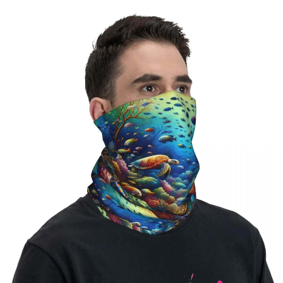 Sea Turtle Jellyfish Scarf Neckerchief Neck Face Mask Polyester