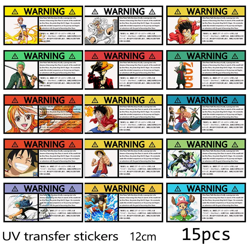 12cm #One Piece Warning sticker Car Sticker Transfer Sticker UV DTF Logo Pattern Sticker Waterproof Handmade Mirror Stickers