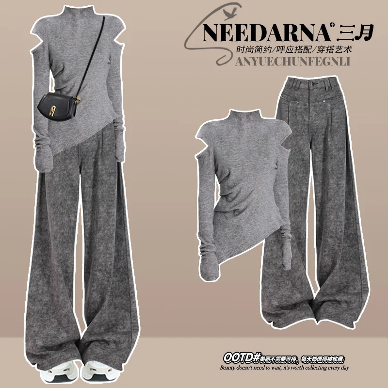 Wear a Complete Set of Oood Professional Gray Suit Pants for Spring and Autumn High-end Top Two-piece Set