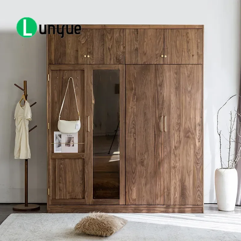 North AmericanGrade Black Walnut Solid Wood Wardrobe Cherry Oak Log Home Bedroom Combination Closet Natural Durable