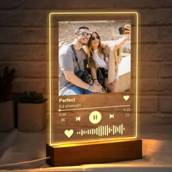 Personalised Acrylic Spotify Photo Plaque with LED Night Light Gift for Her Him Printed Photo with Stand Custom Couple Gift