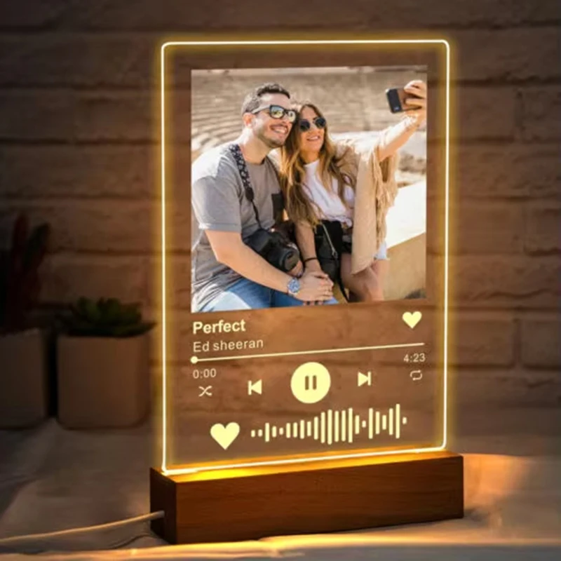 Personalised Acrylic Spotify Music Photo Plaque with LED Night Light Custom Mothers Day Gift Photo frames Custom Couple Gift