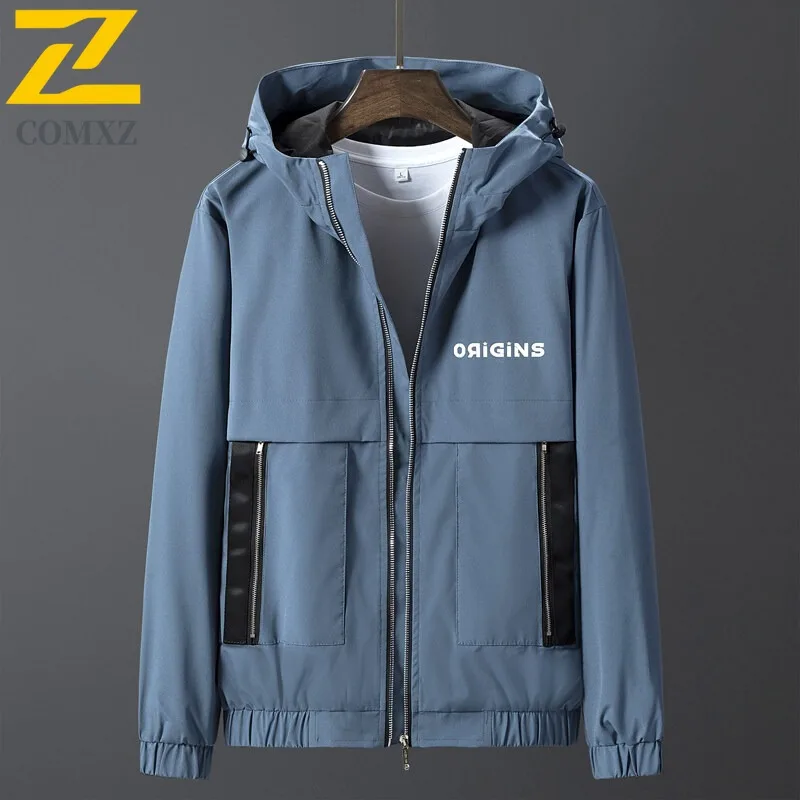

COMXZ 2025 Мужская приталенная куртка с капюшоном, весна-осень, корейский стиль, модное стильное повседневное легкое пальто
