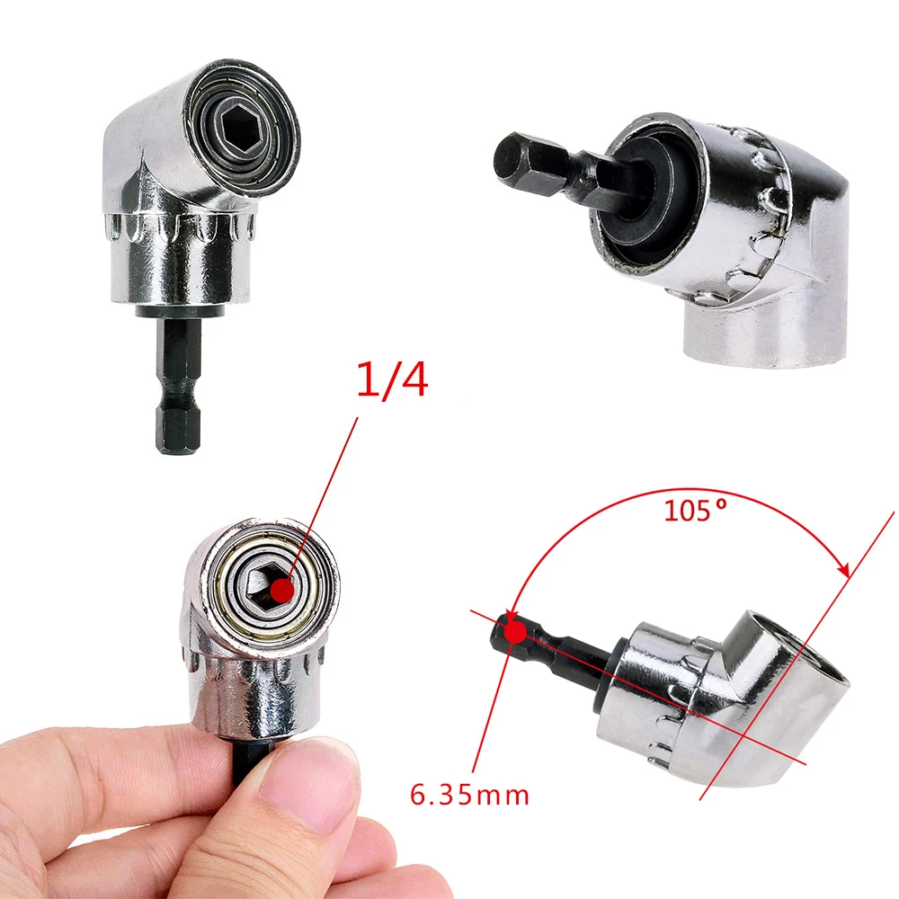 1/4\'\' Hex Bit Socket 105 Degree Angle Screwdriver Socket Holder Adapter Adjustable Bits Drill Bit Angle Screw Driver Tool Parts