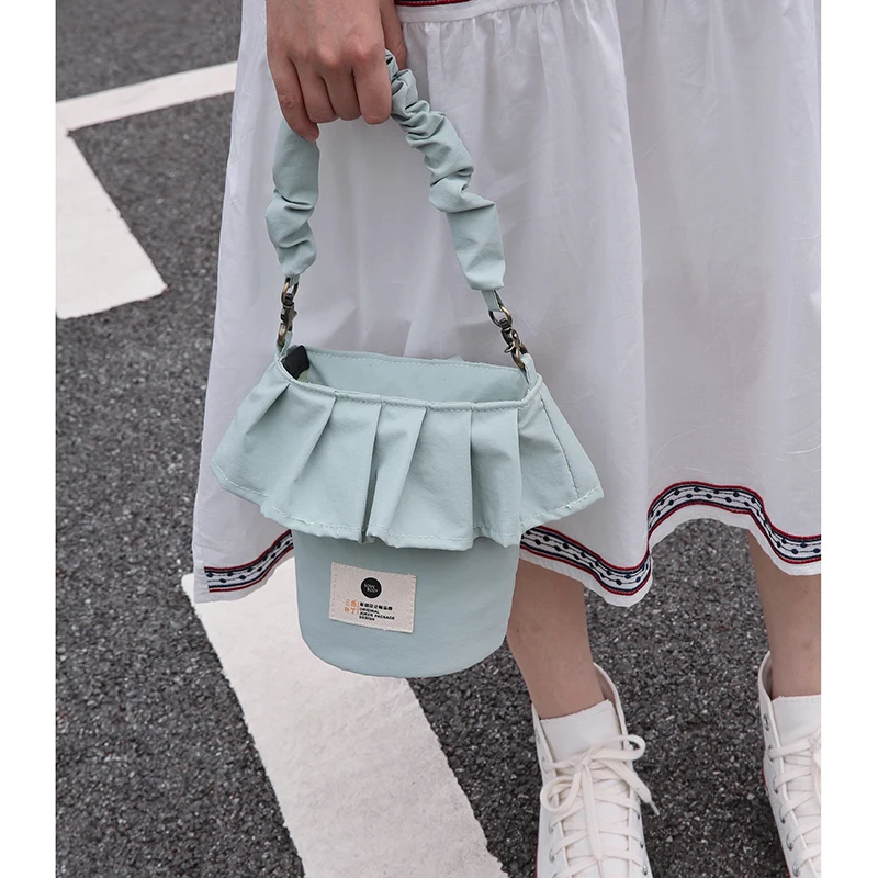 Cute Shoulder Cartoon Flower  Bag  Small Cotton Handbag Totes Ladies Casual Vintage Pure Color Purse Cloth Bucket Pouch For Girl