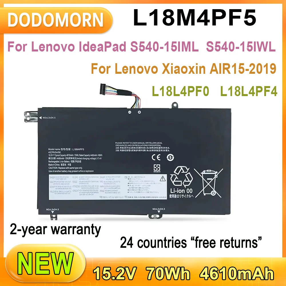 

Новый аккумулятор для ноутбука L18M4PF5 для Lenovo IdeaPad S540-15IML/S540-15IWL,Xiaoxin AIR15-2019 L18L4PF0 L18L4PF4 70Wh, 2-летняя гарантия