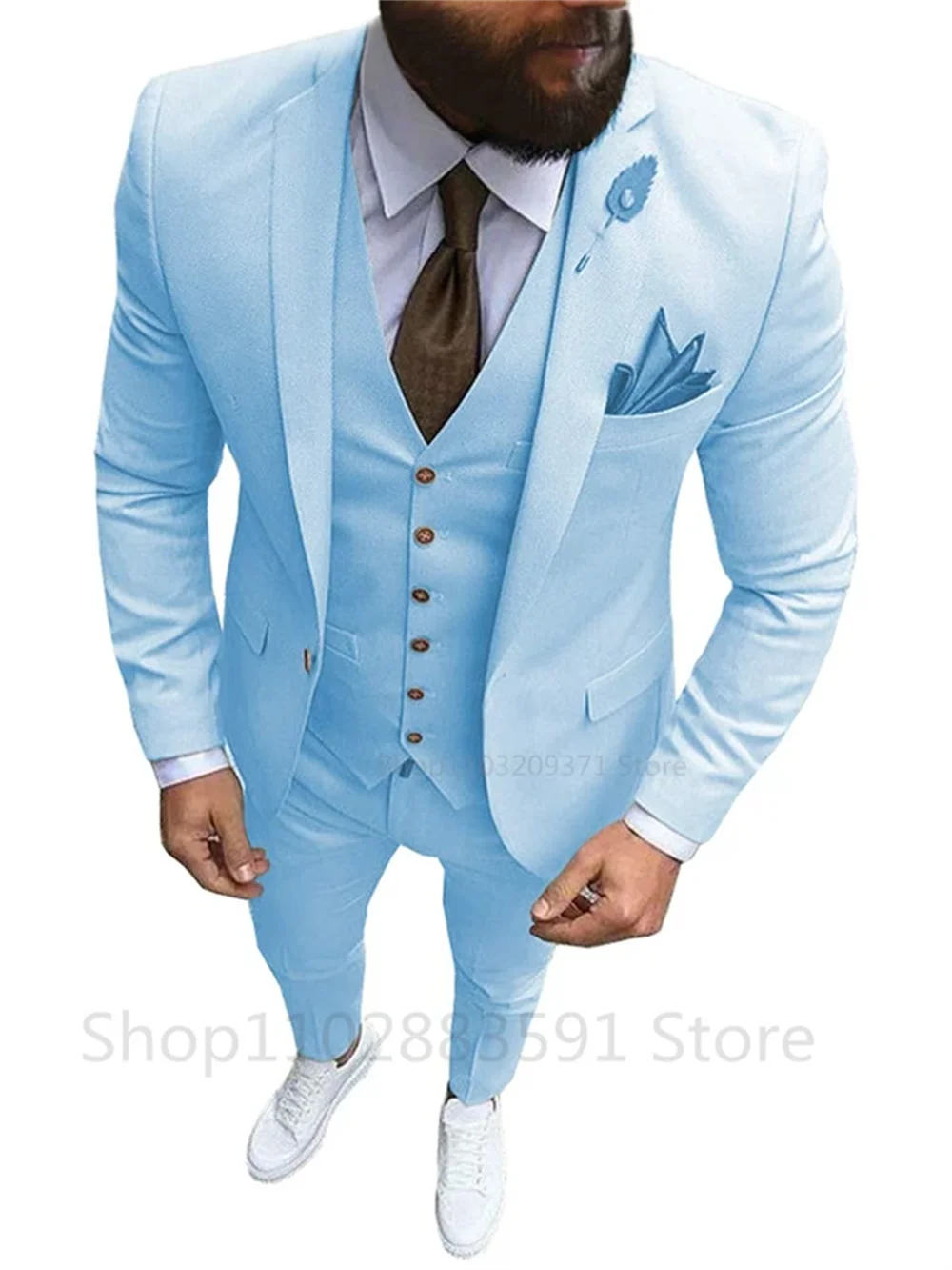 3 Piece Solid  Men Suits for Wedding Party Business Formal Groom Tuxedos One Button（Blazer+Vest+Pants）Slim Fit Costume Homme