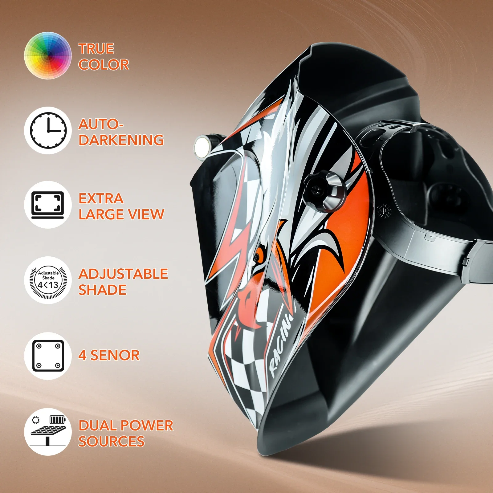 Casco de soldadura láser con oscurecimiento automático, gran vista, Color verdadero, 4 sensores de arco, sombra ancha 4/5-9/9-13 para TIG MIG Arc Weld Grinding