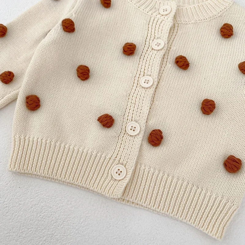 Sweet Baby Girl Sweater 0-3Years Newborn Kids Long Sleeve Knitted Ball O-Neck Knitwear Cardigan Tops Outwear Cotton Clothes