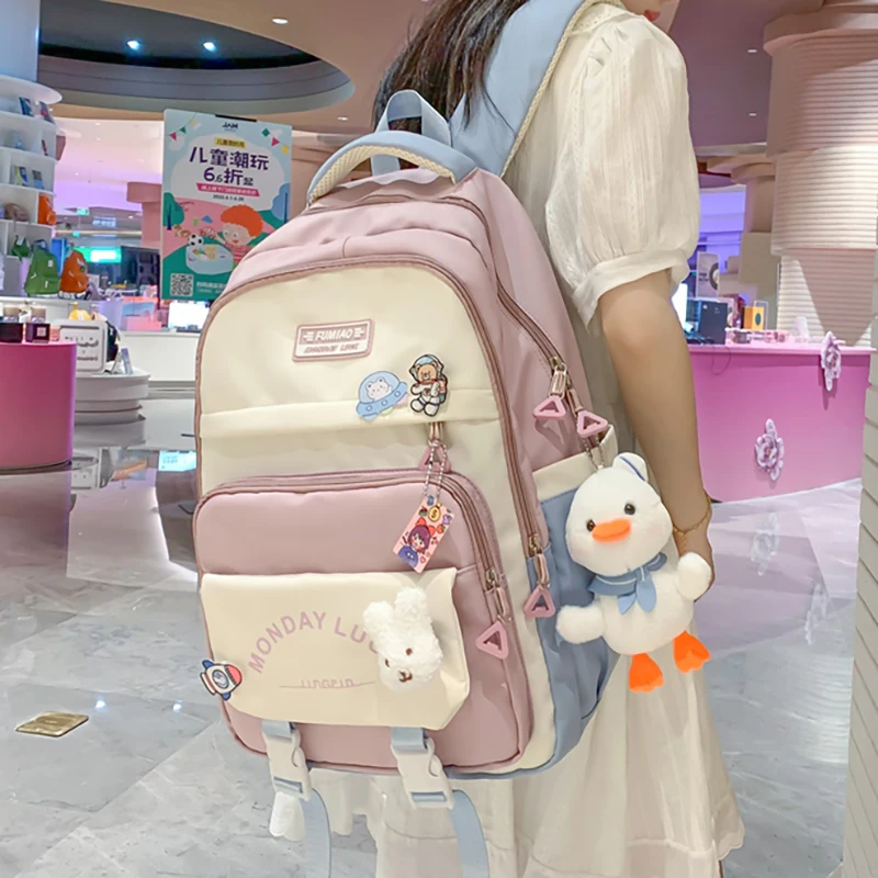 Color Matching Teenage Girls Student Backpacks Waterproof Women Laptop Backpack Large Capacity Female Travel Bag Cute Schoolbag