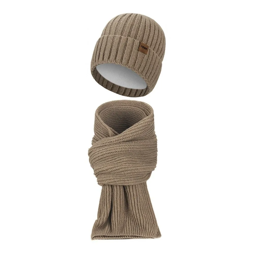 Conjunto de 2 uds. De gorro tejido a prueba de viento a la moda, bufanda de felpa suave para hombre, bufanda gruesa Simple y cálida para pareja