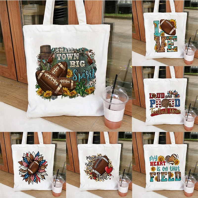 

Sunflower Football Print Canvas Tote Bag Large Capacity Durable Travel Shopping Bag Handbag Cute Shoulder Bag for Women