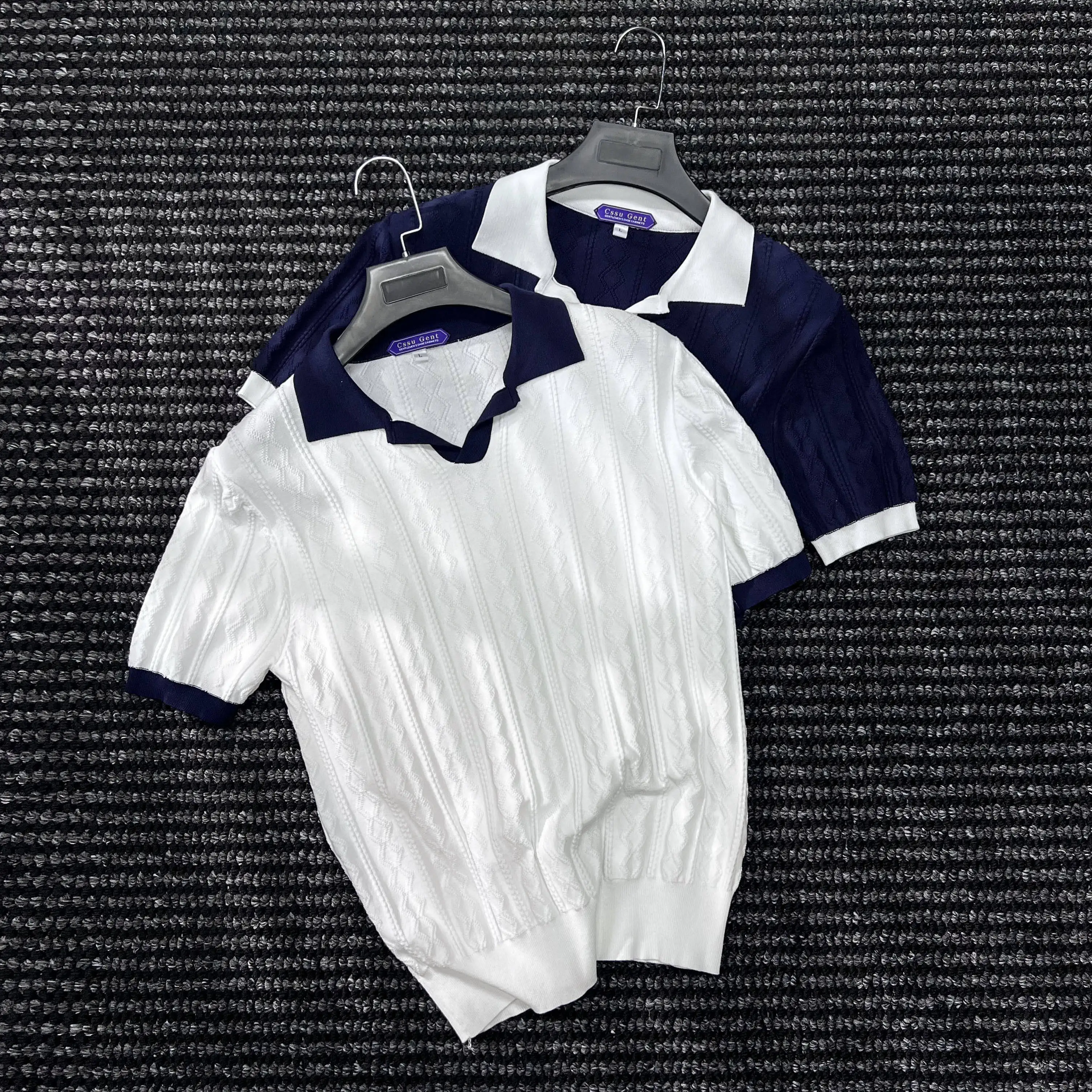 

Мужская рубашка-поло из 100% лиоцелла класса люкс для тяжелой промышленности, с коротким рукавом, жаккардовым узором, в стиле Paul