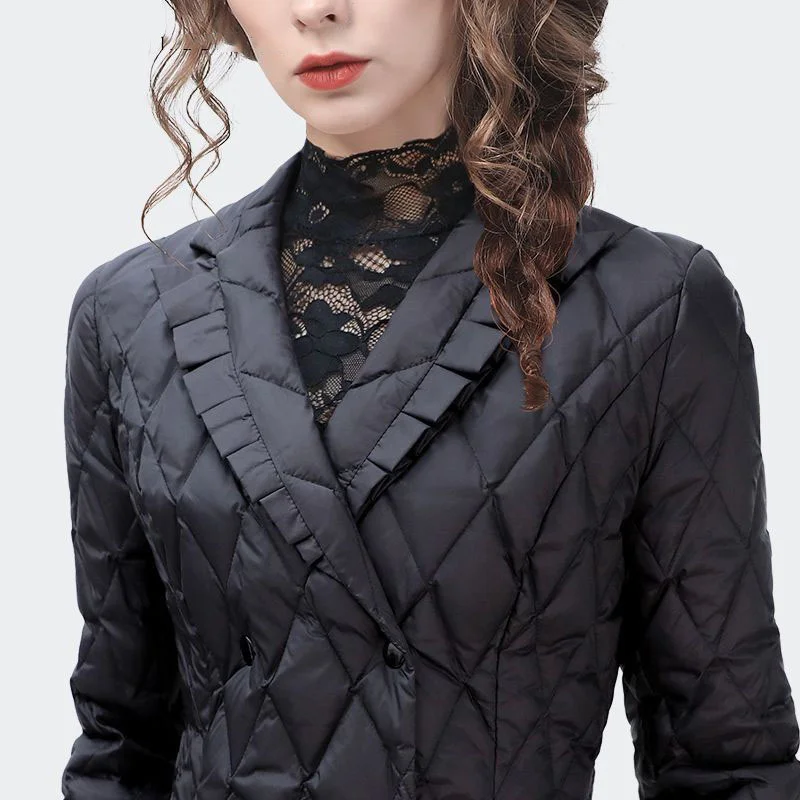 New Light Thin Winter Clothes Cotton-padded Jacket Ladies High-end Fashion Slim Short Ruffled Suit Parkas Coat Female Overcoat