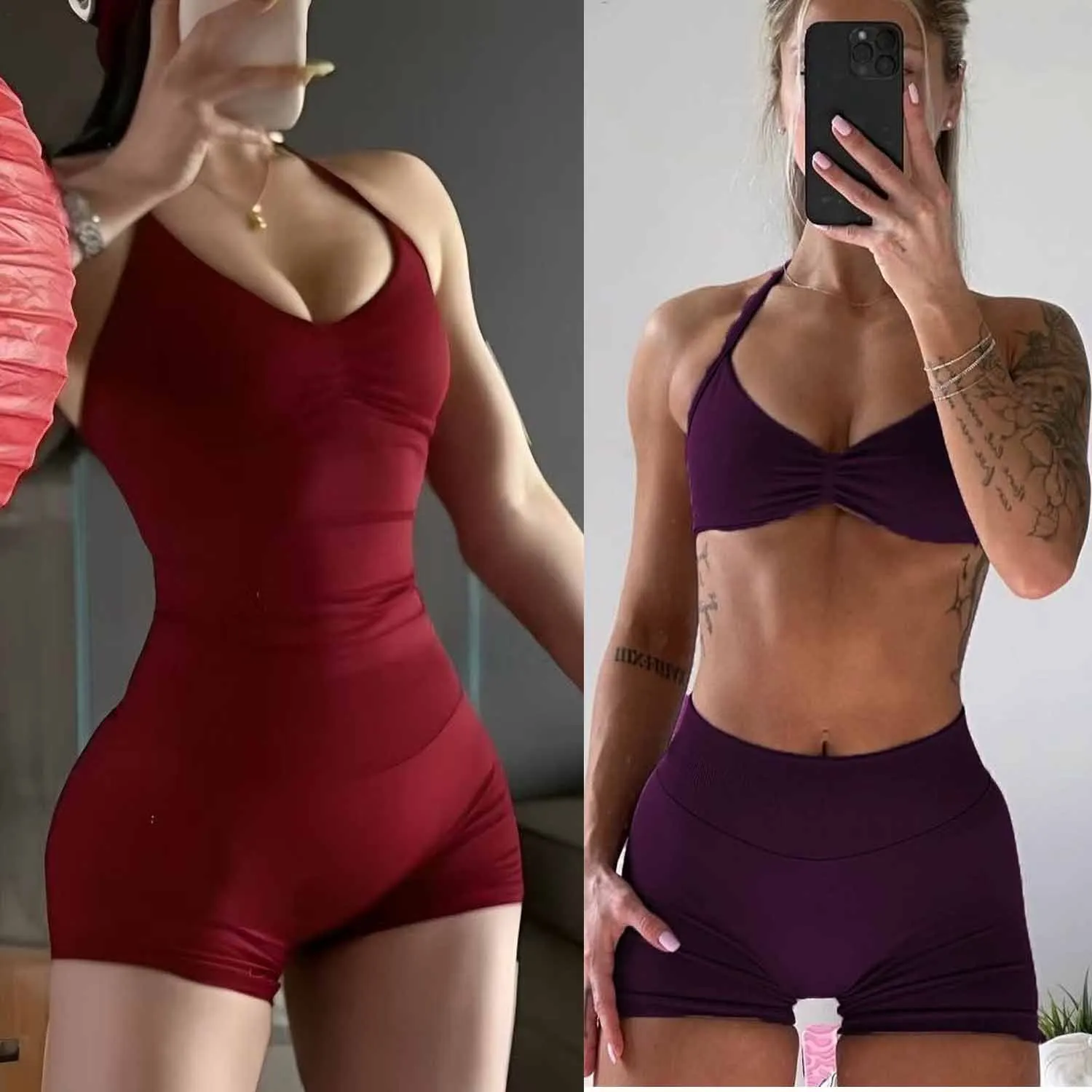 2 قطعة مجموعة الصالة الرياضية تانك اليوغا الخصر Scrunch سلس السراويل الصالة الرياضية البدلة اللياقة البدنية الملابس أكتيفيوير تجريب