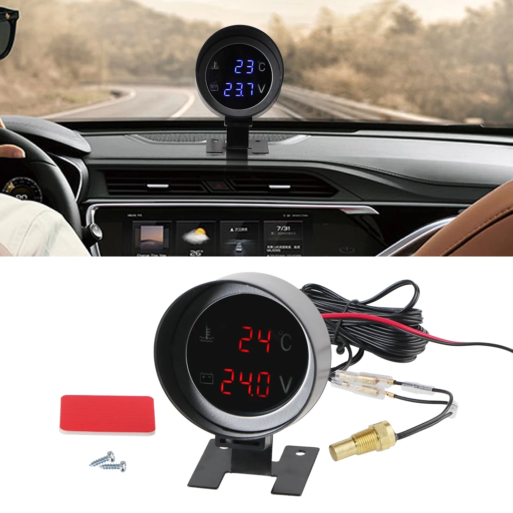 ​10mm Sensor LED Backlight Universal Car Modification Car Instrumentation Water Temp Meter 2 In 1 9V-36V Voltage Meter Digital