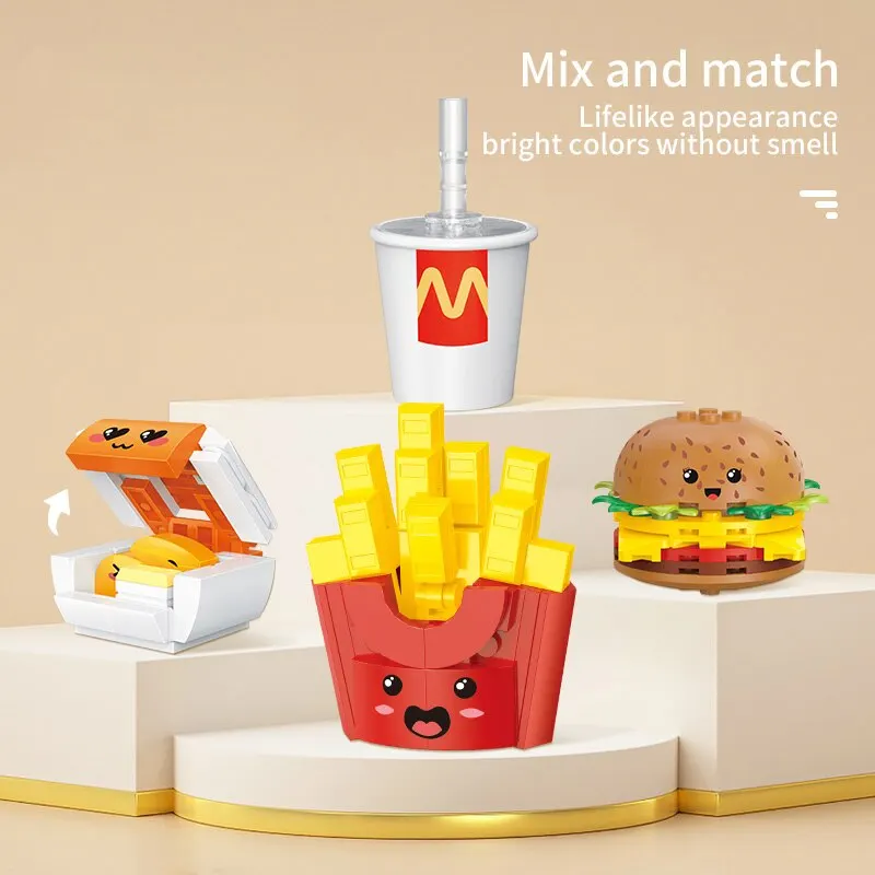 261PCS Hamburger Building Blocks French Fries Fried Chicken Coke Model Bricks Cartoon Fast Food Toys Set Children Creative Gifts