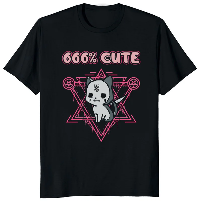 666% Cute Satan Demon Graphic Tshirts Funny Goat Kawaii Tee Hail Baphomet Horror Funny Evil T Shirt Men Women Summer Tee Shirts