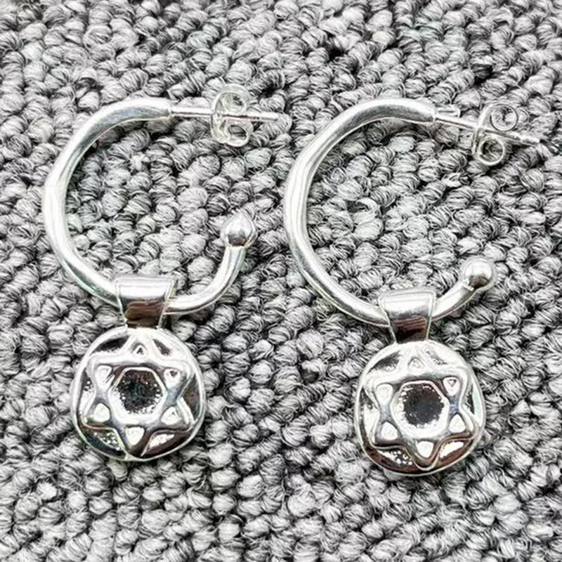 2026 Spanish Fashion Palace Style Silver Round Hexagram Geometric Earrings Jewelry Accessories Creative Gifts