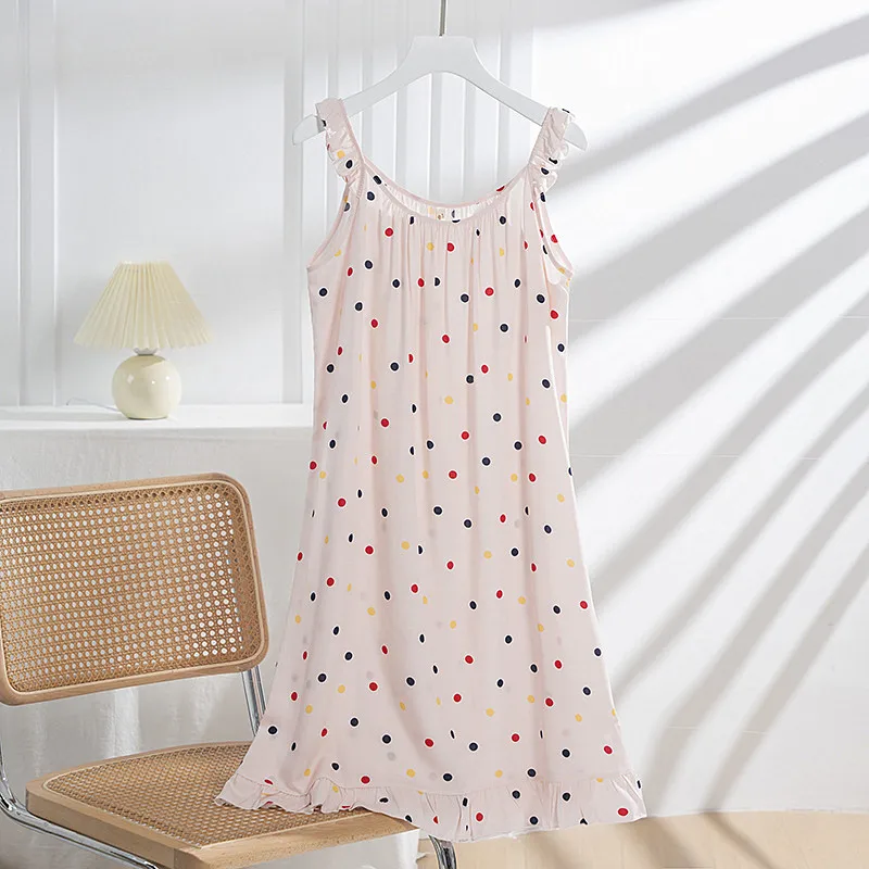 Sexy Nightwear Women Printed Cotton Sleepwear Dress Loose Thin Summer Nightgowns Female Sleeping Nighty Home Wear Night Shirt