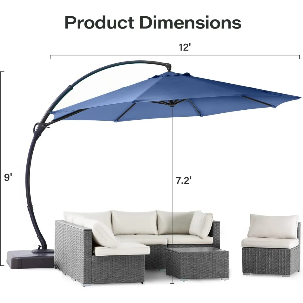 Outdoor Patio Umbrella with Base Included, 12 FT Deluxe Curvy Cantilever Offset Hanging with 360° Rotation, Outdoor Umbrella