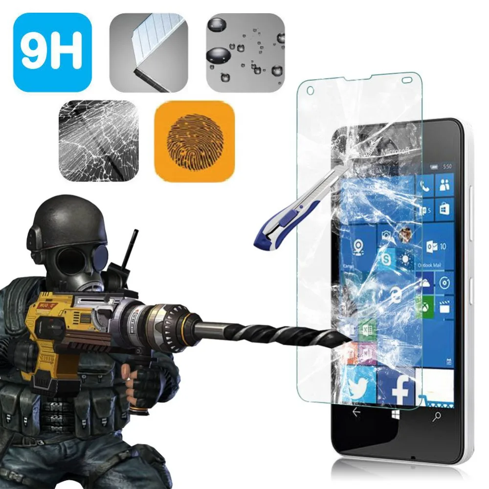 Película protetora frontal transparente de 0.3mm, vidro temperado para microsoft nokia lumia 550, protetor de tela