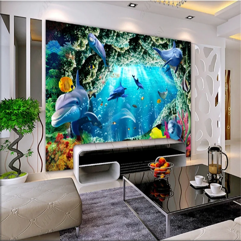 

3D Marine Life Mural Wallpaper For Living Room Underwater World Dolphin TV Background Wall Paper Home Decor papel de parede