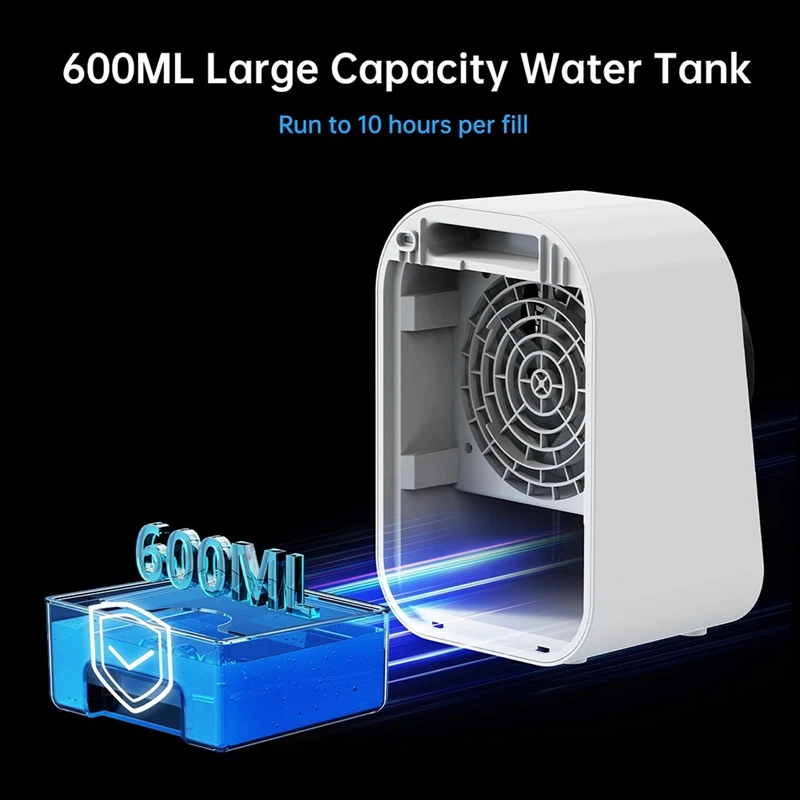 Portable Air Conditioners, Personal Evaporative Air Cooler With Speeds & Timer, 600ML Cooling Fan Mini Air Conditioner