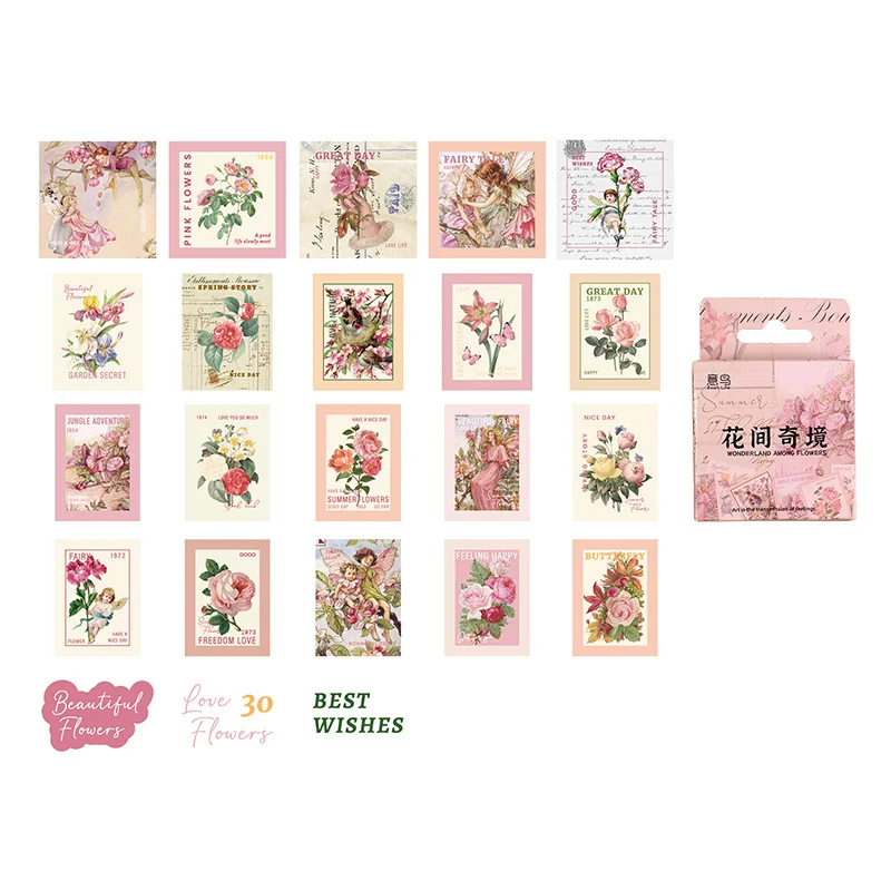 46 stuks mini doos bloemen stickers benodigdheden wonderland onder romantische bloemen plakboek decoratie materialen lijm 4 cm