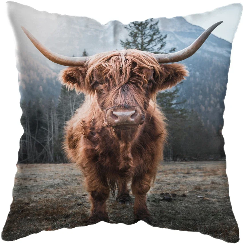 Nordic Yak Oxen Animals Printing Bay Decor Animals Highland Cow Cattle Pillow Cushion Cover Home Hotel Sofa Bed Cushion Cover