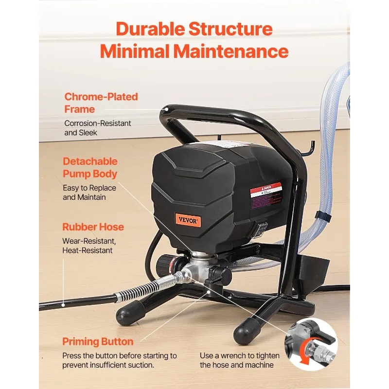 VEVOR Stand Airless Paint Sprayer, 650W High Efficiency Airless Sprayer, 3000PSI Electric Paint Sprayer Machine Extension Rod