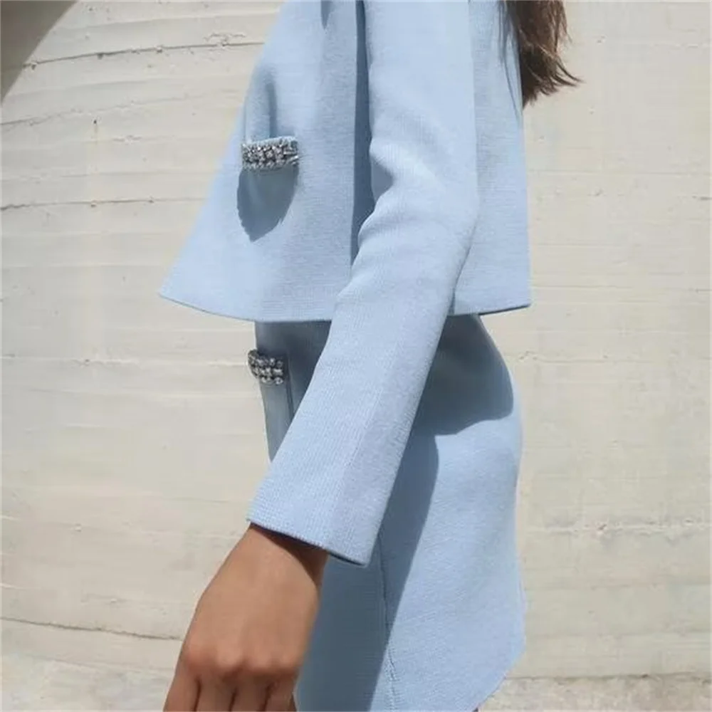 2024 ZAR4 Summer New Women\'s Fashion and Elegance Jewelry Decoration Flat Needle Coat Mini Skirt Set