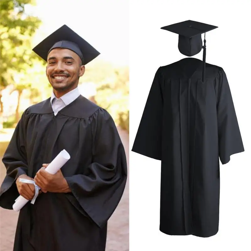 2023 NEW Graduation Gown College School Uniform Clothing Cap Set Unisex Matte Clothes For High School With Tassels Year Stamp