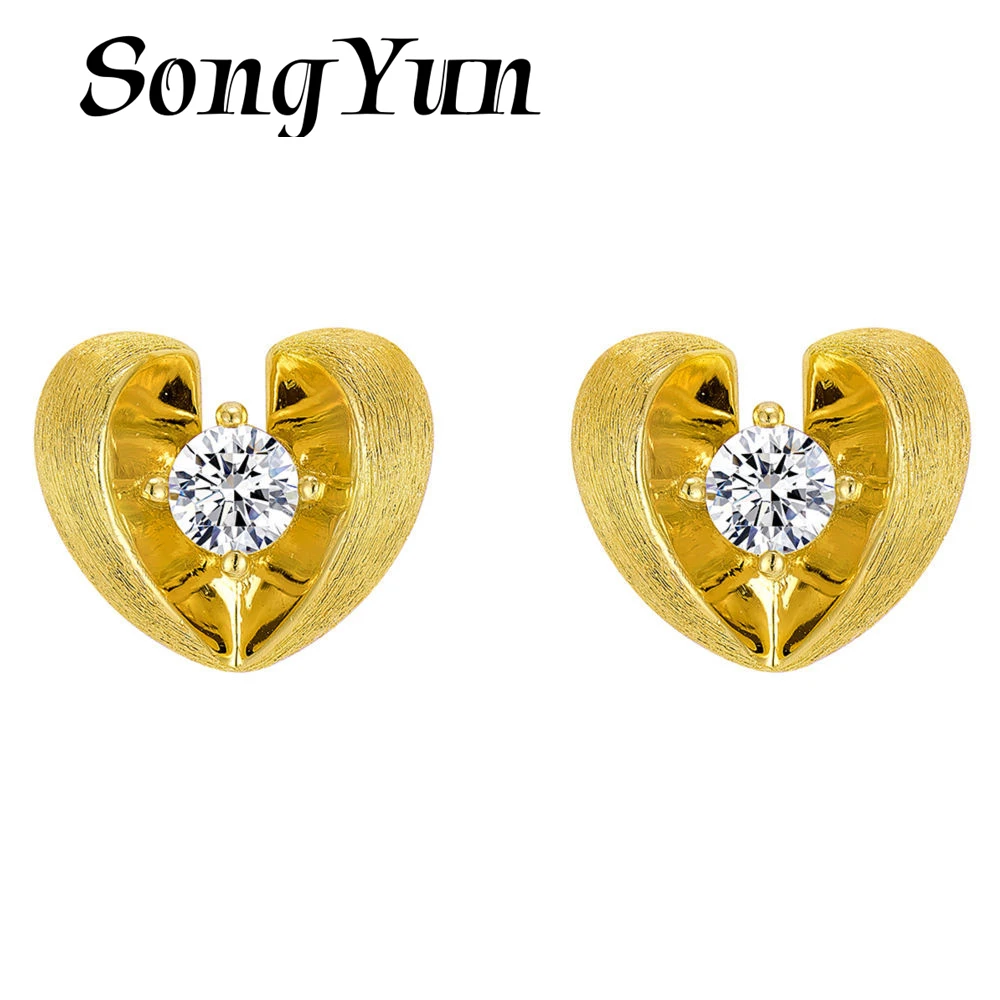SONGYUN High Carbon Gemstones Jewelry S925 Sterling Silver Brushed Blooming Heart Stud Earrings Shiny Zircon Earrings For Women