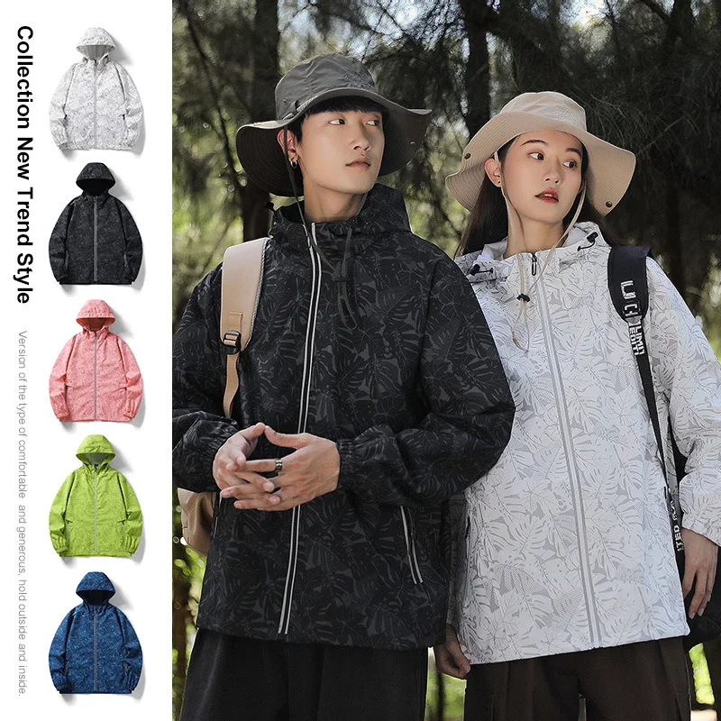 

Men's Outdoor Sports Jacket Spring Autumn New Style Hooded Couple Windbreaker Thickened Long Sleeve Polyester Floral Print