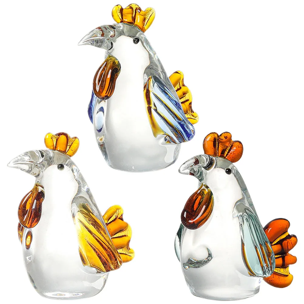 

3Pcs Glass Rooster Decoration Realistic Chicken Statue for Desktop Home Decor Living Room Table Ornament Craft
