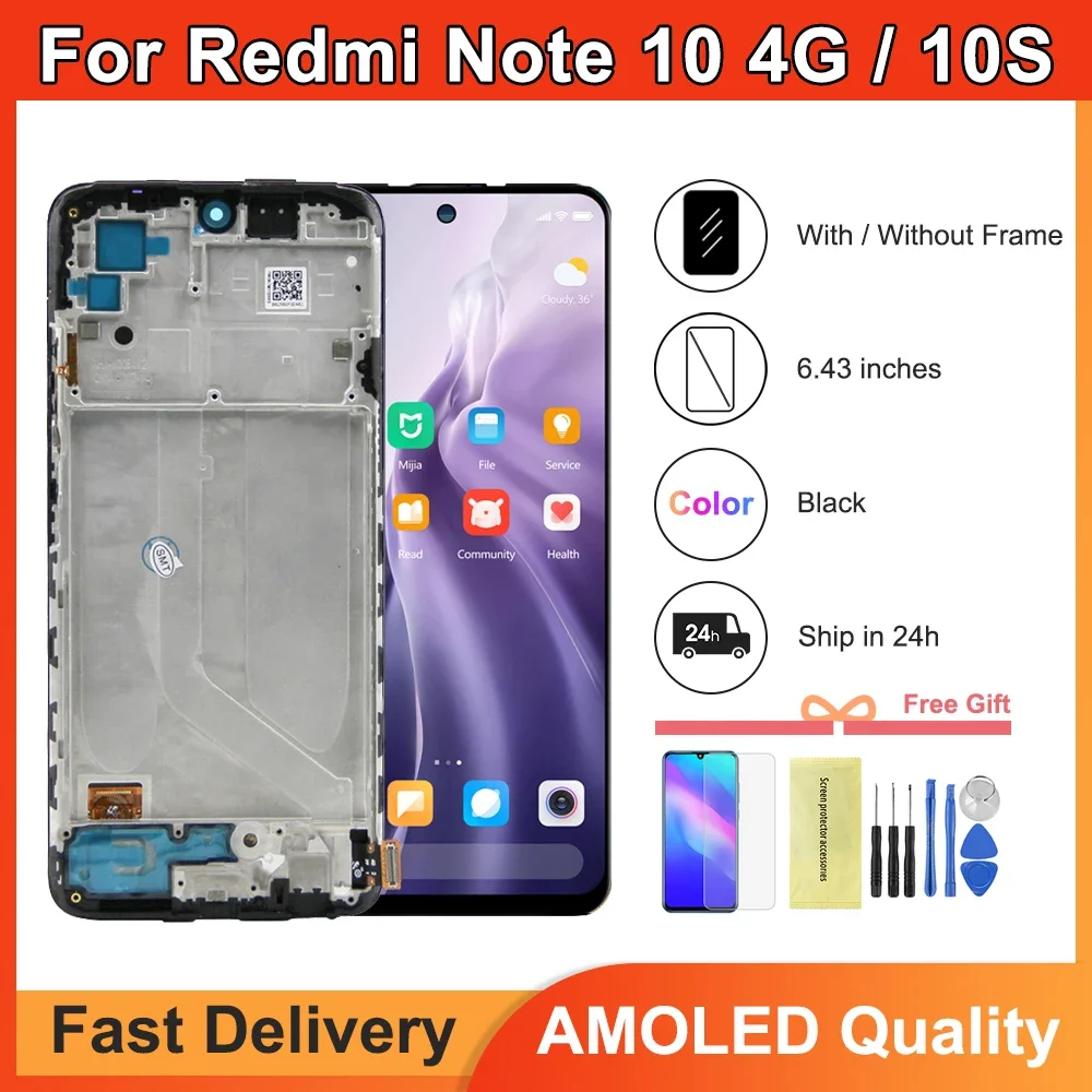 

AMOLED ЖК-дисплей для Xiaomi Redmi Note 10 4G ЖК-дисплей с цифровым преобразователем сенсорного экрана в сборе для Redmi Note10S M2101K7AI M2101K7BG Дисплей