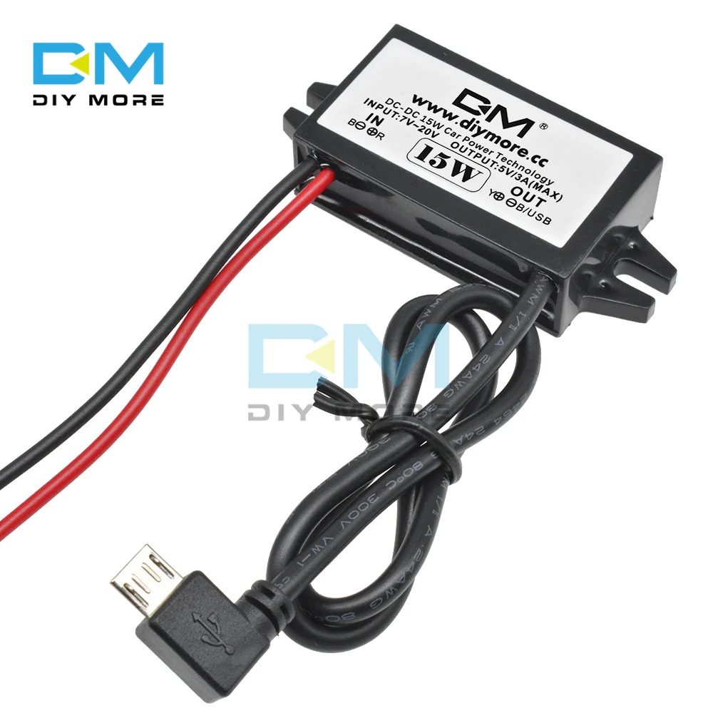 DC-DC 12V a 5V 3A 15W Conversor de energia para carro Micro Mini USB Step Down Tensão Adaptador de saída de fonte de alimentação com proteção reversa