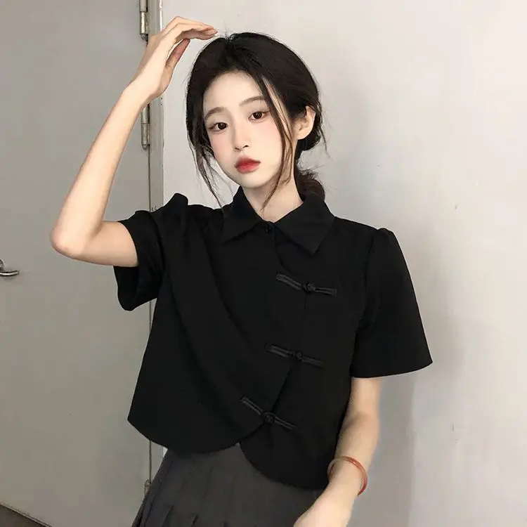 

2025 new chinese-style improved cheongsam short top summer women's new irregular hem design short-sleeved stand collar qipao top