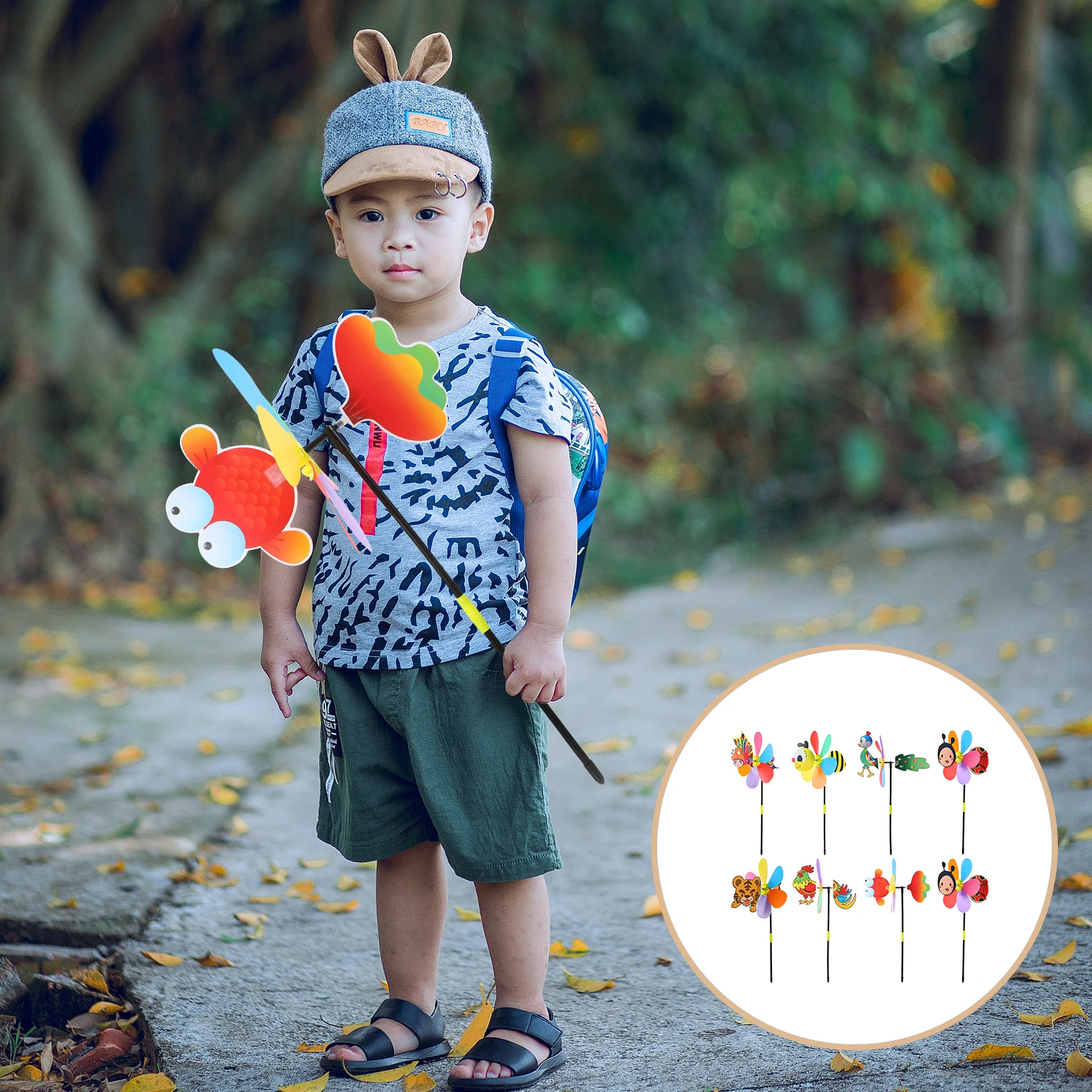 8Pcs Garden Pinwheels 3D Cartoon Windmill Outdoor Lawn Decor Kids Playful Wind Cartoon Wind Windmill Toy