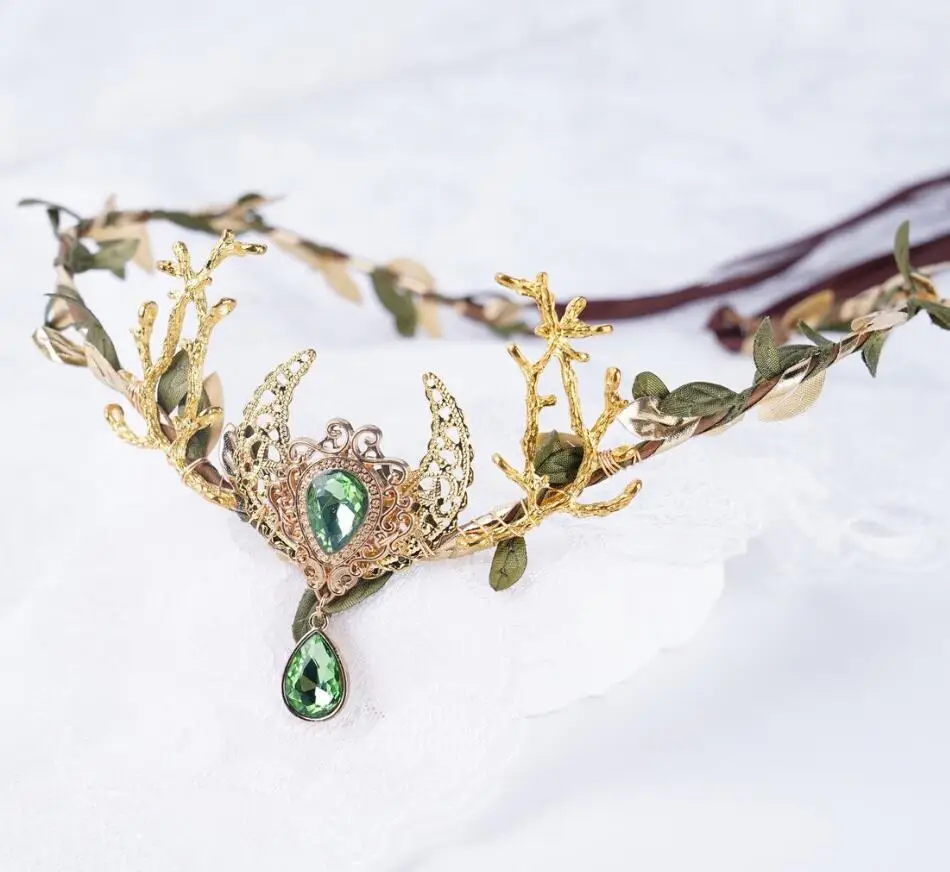 Witch Moon Twig Flower Crown for Women – Boho Bridal Headpiece, Halloween Fairy Costume Hair Wreath, Gothic Party Dress Up Hair