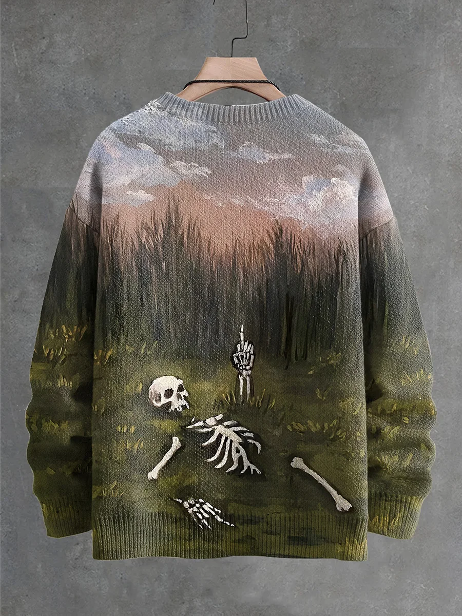 PLstar Cosmos Fun Skull Halloween 3D Printed Round Neck Knitted Sweater Winter Unisex Casual Warm Knit Pullover Sweater MY27