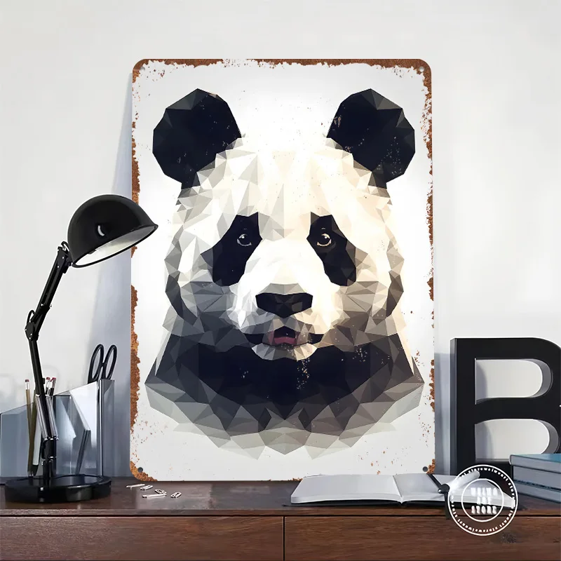Panda Low Poly Metal Poster Tin Sign Wall Art Posters on the Wall Decoration Items Customizable Metal Signs for Home Decoration