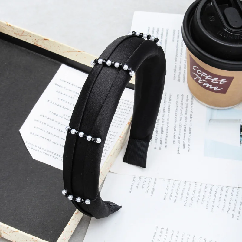 

Black and White Pearl Partition High Skull Top Wide Sponge Headband Korean Style2024Elegant Lady Versatile Hair Hoop
