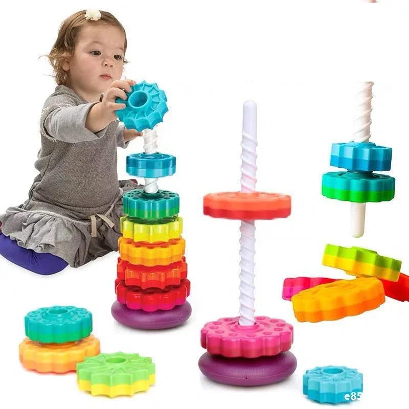 

Rainbow Tower Building Blocks Fun and Educational Color Spinning Toy Rings for Developing Children's Cognitive Skills Baby Toy