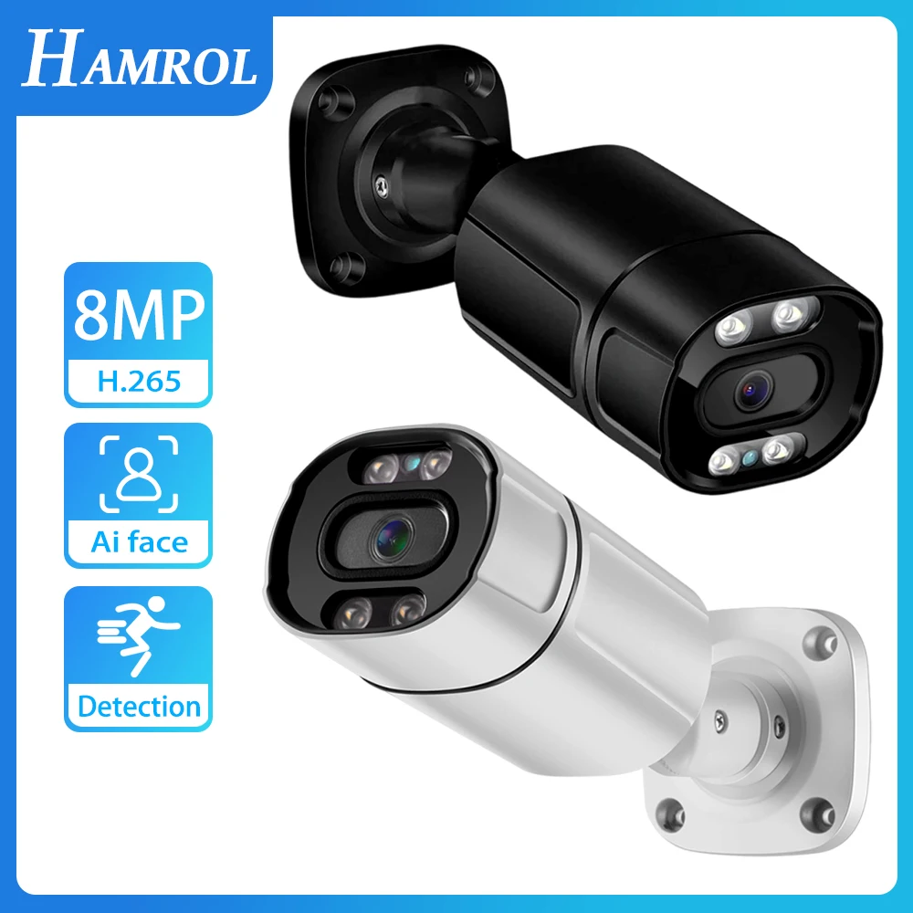 Hamrol HD 4K 8MP IP Camera Face Detection Two Way Audio Nightvision Outdoor Street CCTV 5MP Surveillance Camera ONVIF XMeye