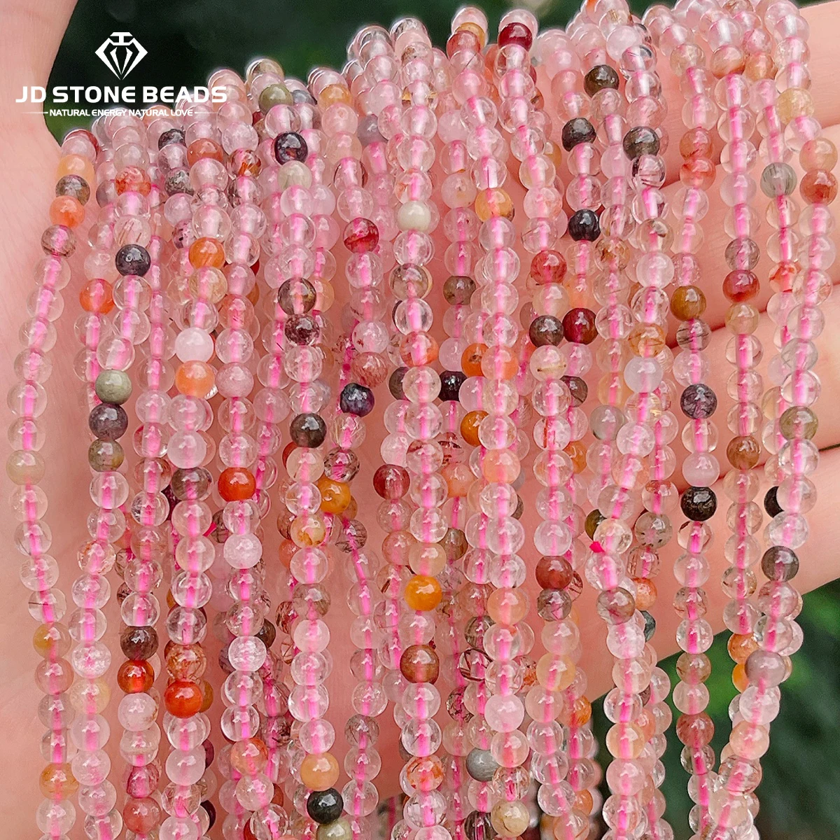 2A Natural Stone Mixed Rutilated Quartz Bead Round Loose Spacer Bead for Jewelry Making DIY Necklace Bracelet Accessory